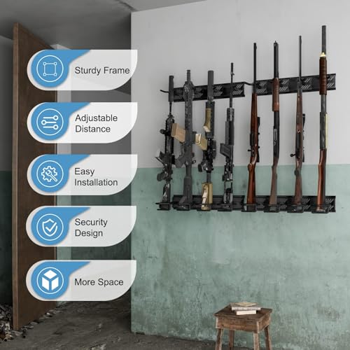 8-Slot Heavy Duty Steel Gun Rack Wall Mount for Rifles & Shotguns - Classic