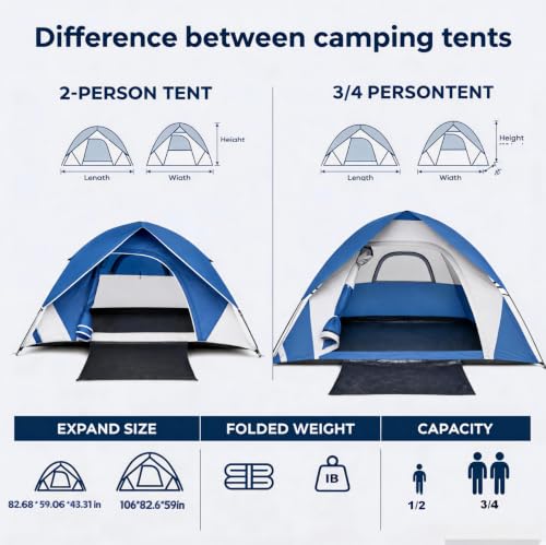 XL Blue 4-Person Waterproof Dome Camping Tent - Lightweight & Spacious