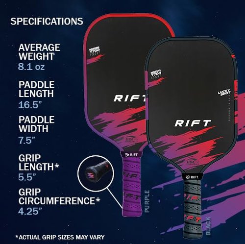 Rift 1 Pro Pickleball Paddle – Carbon Fiber Face, 16mm Core for Control & Power, High-Spin Surface, Includes Paddle Cover (Black)