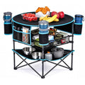 FUNDANGO Foldable Camping Table with Removable Mesh Shelf & 4 Cup Holders - Black