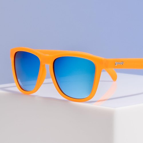 goodr Donkey Goggles Polarized Sunglasses, Medium Sized (OG), Orange Translucent Frame with Blue Mirrored Reflective Lenses, UV400 Protection, No Slip, No Bounce