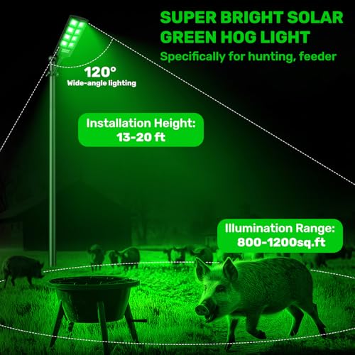 Solar Hog Lights for Night Hunting - 12000LM Green Outdoor Light with Remote, Waterproof Motion Sensor, 4-Pack