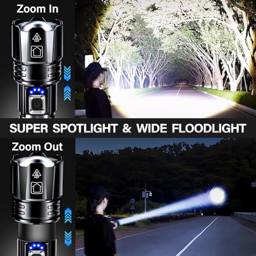 Rechargeable LED Flashlight 4 Pack High Lumens Super Bright with Digital Display, Black