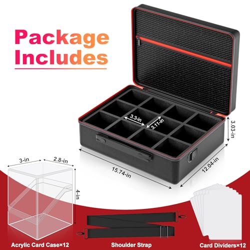 Black 12 Slot Card Deck Box Set with Portable Case for MTG YuGiOh TCG - 12 Dividers