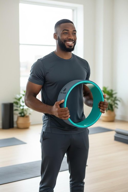Yoga Wheel 12.5" dia. – Anti-Slip Back Opener for Flexibility, Posture & Muscle Relief – Ideal Prop for Yoga, Pilates and Full Body Stretching. Free Holy Health® Totebag. Color: Blue