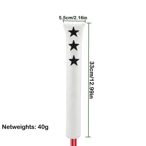 Kimpengofu Golf Club Alignment Stick Cover with Embroidery Star Pattern Holds at Least 2 Sticks PU Leather Protector Case (White)