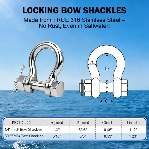 CORDUN Marine Grade Stainless Steel Anchor Chain Kit 3/16"-5/16" with 2 Shackles for Boats