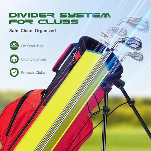 Junior Golf Stand Bag - Youth 28-Inch Lightweight Golf Bag for Ages 9-12, Red Variation