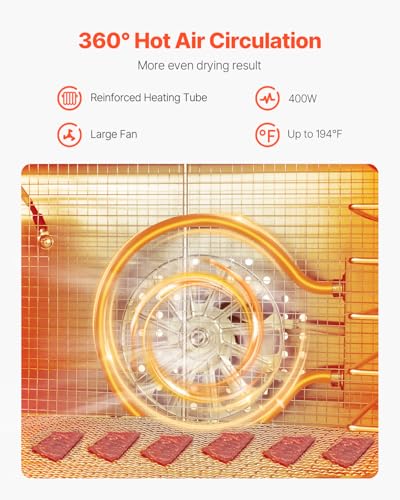 Food Dehydrator Machine with 8 Stainless Steel Trays - 400W Adjustable Temp & Timer