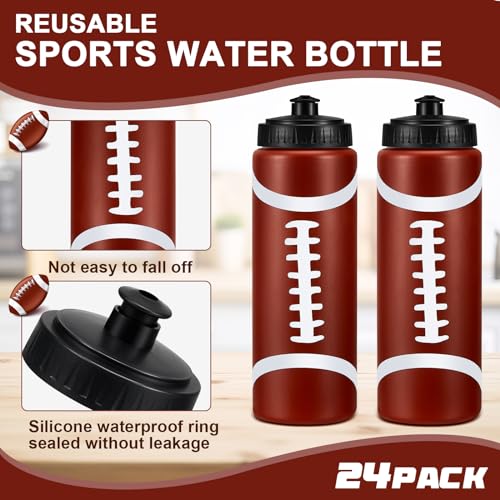 Football Water Bottles Bulk 24 Pack - 20 oz Reusable Sports Squeeze Bottles - Team & Party Favors