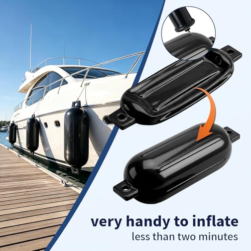 Stmynt 6.5 Inch Black Inflatable Marine Boat Fenders with Ribs Twin Eyes Docking Bumpers (Pack of 4)