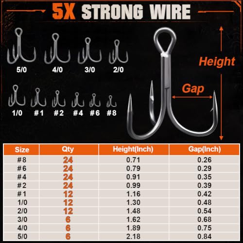 XFISHMAN 5X Heavy Duty Saltwater Treble Hooks Size 5/0 - 6 Pack