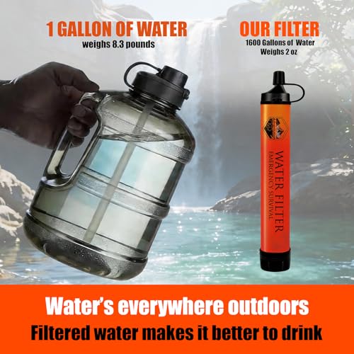 Personal Water Filter Straw with Emergency Whistle - 5-Pack Orange