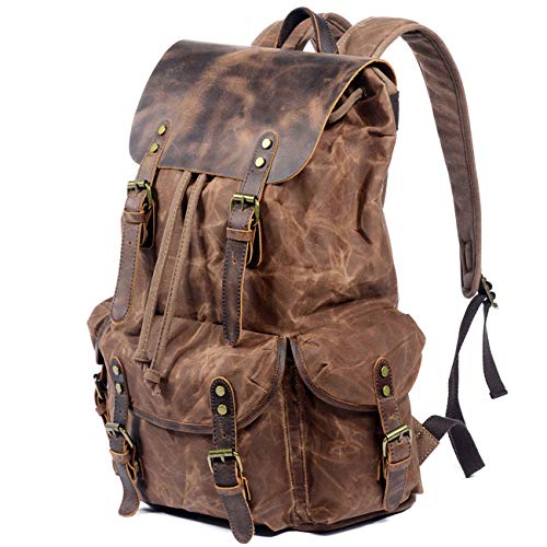 WUDON Leather Backpack for Men - Waxed Canvas Travel & Carry-On Bag, Oversize Coffee Variant