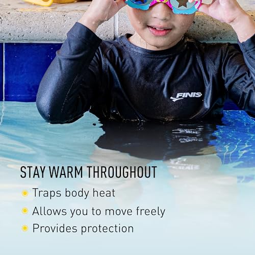 X-Small FINIS Thermal Swim Shirt for Youth - Black, Heat-Retaining BiPoly Fabric