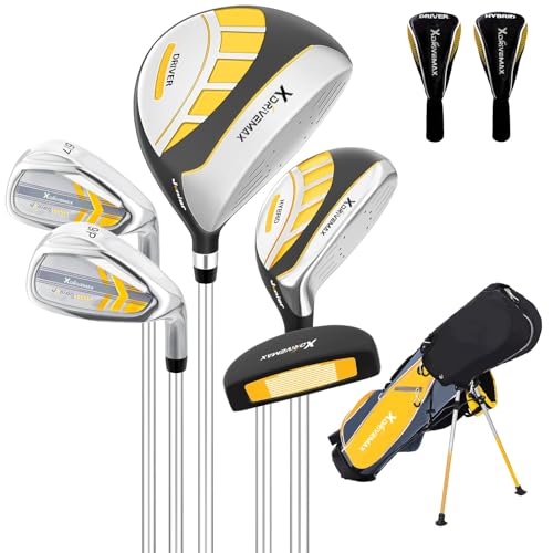 Yellow Kids Golf Club Set for Ages 4-12, 5-6 Piece Junior Golf Clubs with Stand Bag, 50-60 Inches