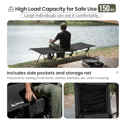 ONETIGRIS Supranubis Camping Cot Black - Height Adjustable Lightweight Folding Bed for Hiking, Travel, Beach, Office Nap