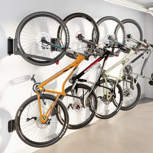 monTEK 4-Pack No-Lift Swivel Bike Wall Mount for Garage Storage