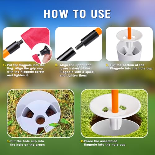 4-Pack Orange Golf Flagstick Set with Double-Sided Number Flags and Putting Hole Cup for Backyard Practice