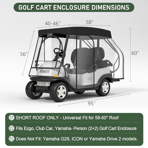 Black 58-Inch Short Roof Golf Cart Enclosure Rain Cover for EZGO & Club Car