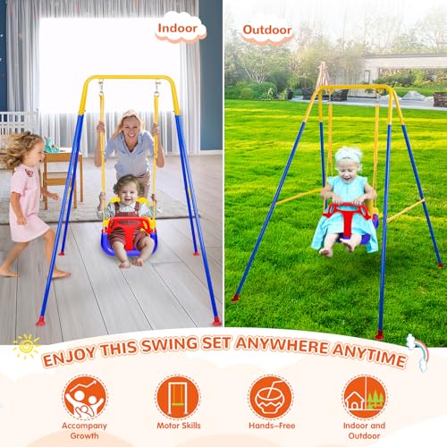 Bighaki808 Blue 3-in-1 Toddler Swing Set Indoor & Outdoor Heavy Duty with Foldable Stand