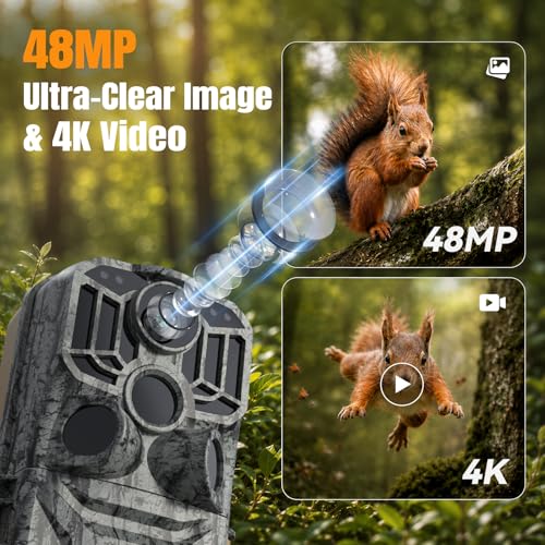 DEATTI 4K Trail Camera with Night Vision, WiFi & Bluetooth, 48MP Wildlife Camera