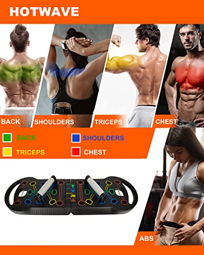 HOTWAVE 20-in-1 Portable Foldable Push Up Board Kit with 8 Resistance Bands, Black