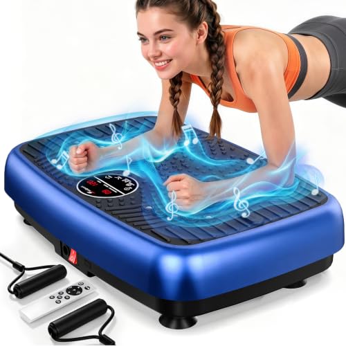 Blue EvoSpark Vibration Plate Exercise Machine with Dual Motor & Resistance Bands