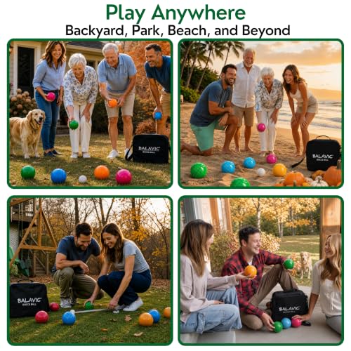 Bocce Ball Set with 8 Resin Balls, Pallino, Carry Bag & Measuring Tape