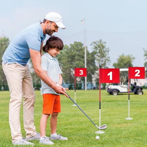Lenwen 3ft Classic Golf Flagstick Set with Flags and Hole Cups - 6 Pack for Backyard Putting Green Practice