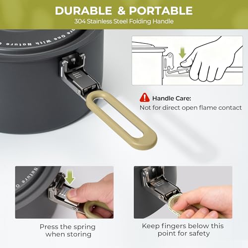ALOCS Signature Series Camping Cookware Set with Foldable Handles – 4-Piece Non-Stick Mess Kit