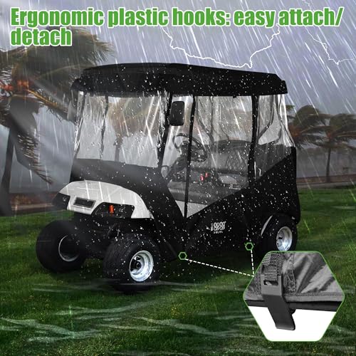10L0L Black 2 Passenger Golf Cart Enclosure for EZGO TXT & Club Car DS, 61" Roof
