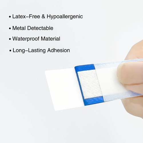 200 Pcs Blue Metal Detectable Bandages PE Waterproof Adhesive Bandage Bulk Sterile Pads Latex-Free for First Aid & Wound Care Rectangle