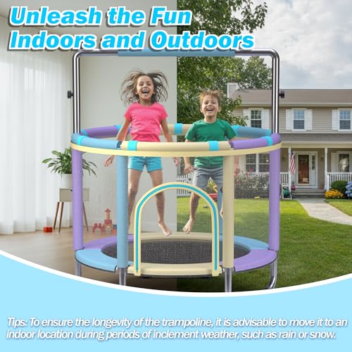 HeySky 55-Inch Kids Trampoline with Basketball Hoop & Accessories, Blue+Red, Indoor/Outdoor Safe Play