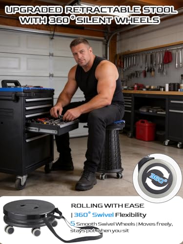 Spisces 24" Height 3XL Collapsible Rolling Stool with Cushion - Heavy Duty 1000lbs