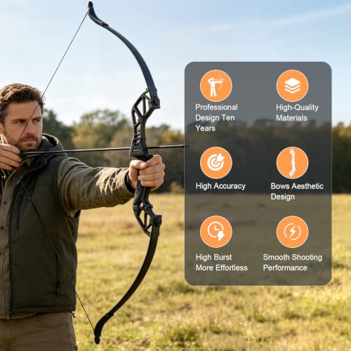 Black 40lb Takedown Recurve Bow for Hunting & Training with Arrow Sight