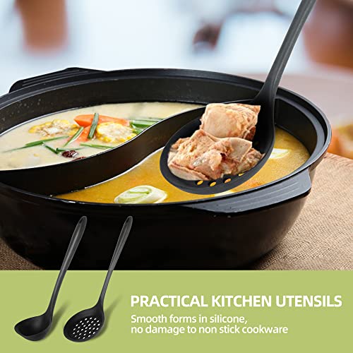Silicone Soup Ladle Set of 2 Nonstick Slotted Cooking Spoons Heat-Resistant Kitchen Utensils