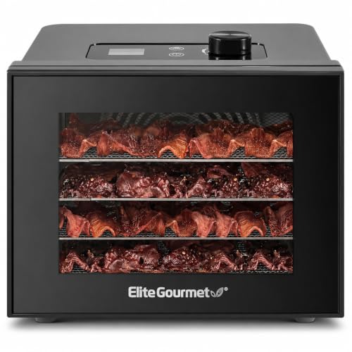 Food Dehydrator with 4 Plastic Trays - Adjustable Temp & Timer