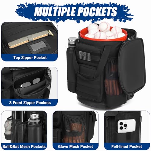 SunForMorning Black Baseball Bucket Bag with Wheels for Coaches, Fits 6 Gallon Bucket