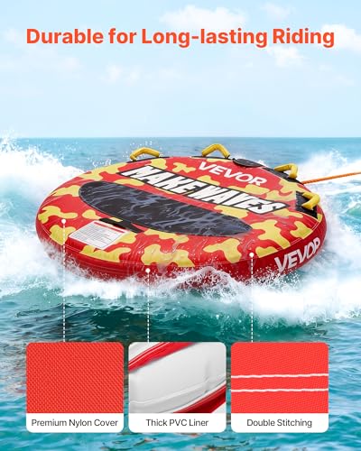 VEVOR 1-2 Riders Inflatable Towable Tube for Boating - Round Red, 340 lbs Capacity