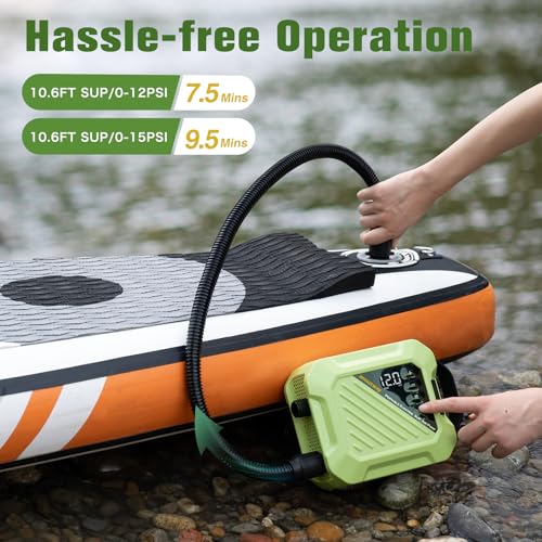 Anoutway Green Electric Paddle Board Pump High Pressure Auto-Off Rechargeable