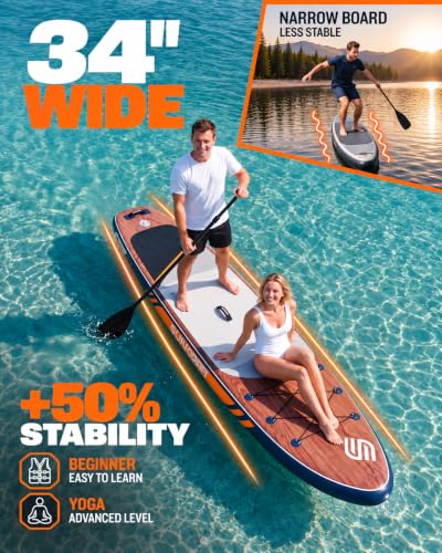 Suncorp Extra Wide 11' x 34" Inflatable Stand Up Paddle Board for Family & Kids, Gray