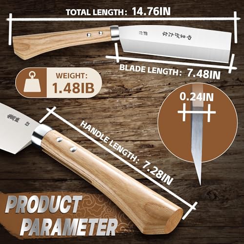 7.48 Inch Japanese Nata Knife - 3-in-1 Fixed Blade Outdoor Machete