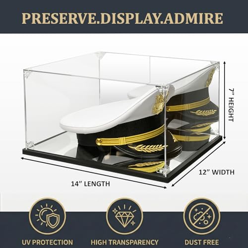 Acrylic Display Case for Military & Police Hats - Mirrored Back & Base, 14"L x 12"W x 7"H (VINJKZQ Variation)