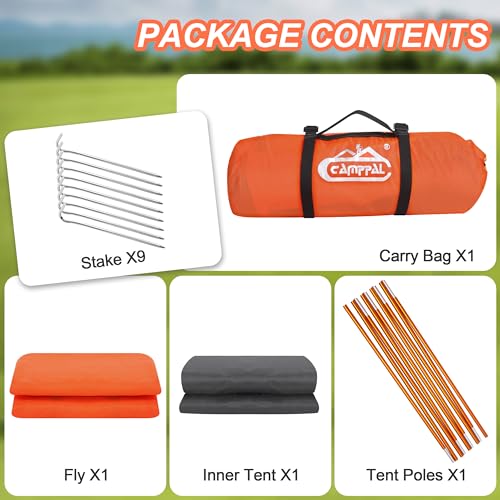 Camppal 1 Person Tent for Camping Hiking Mountain Hunting - Orange, 4-Season Waterproof Windproof