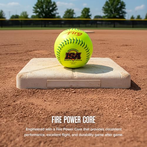 Baden ISA® Slowpitch Softballs 12 Inch Optic Yellow Synthetic Cover, Green Stitching