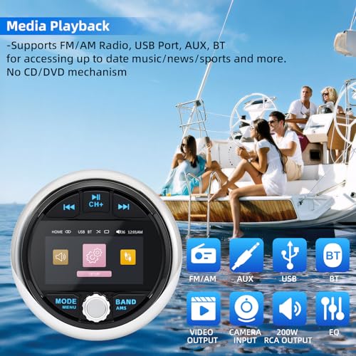 Marine Boat Stereo Receiver with 3-inch Video Display, Wireless Streaming & AM/FM Radio