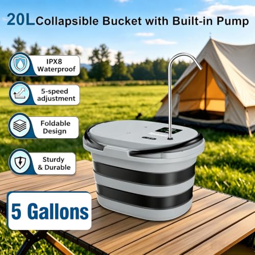 Portable Camping Shower with 20L Foldable Bucket & 13000mAh Battery