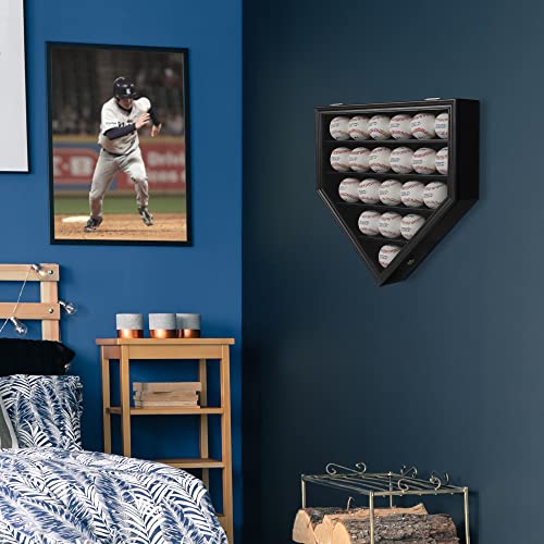 DisplayGifts Black Finish Baseball Display Case for 21 Balls with UV Protection & Locks