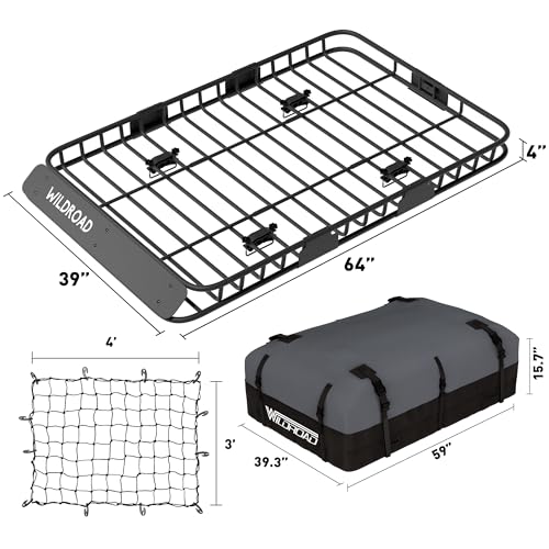 Wildroad Rooftop Cargo Carrier Combo 64" x 39" x 4" Roof Rack Basket
